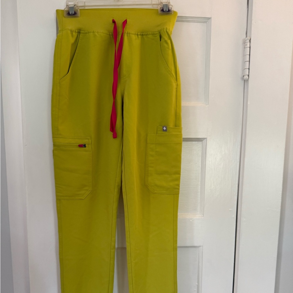 Figs Yellow Cargo Pants with Red Accents